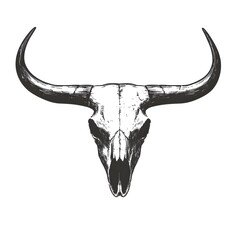 Impressive bull skull adorned with long, curved horns symbolizing strength and natures beauty