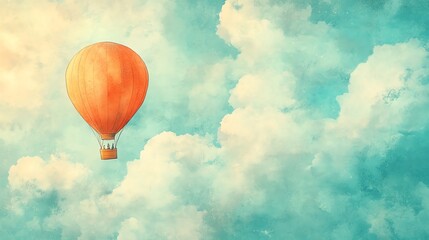 Fototapeta premium Hot Air Balloon Floating in Dreamy Sky with Clouds Illustration