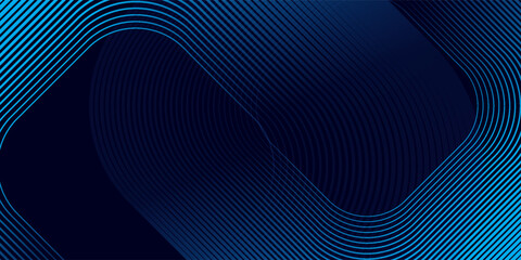 Abstract blue glowing geometric lines on dark background. Modern shiny blue rounded square lines pattern. Futuristic technology concept. Suit for poster, cover, banner, presentation, website, flyer