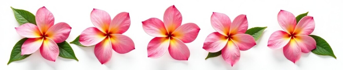 Obraz premium Pink frangipani leaves isolated on white background, isolated, botanical, white background