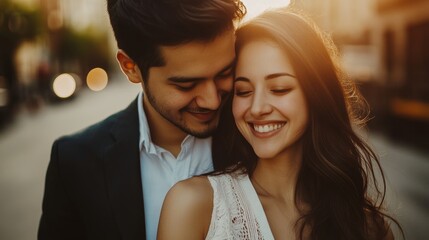 Charming Couple Embracing at Sunset 