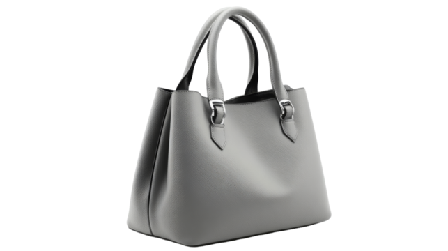 Stylish grey handbag on transparency background png transparent white fashion studio minimalist design