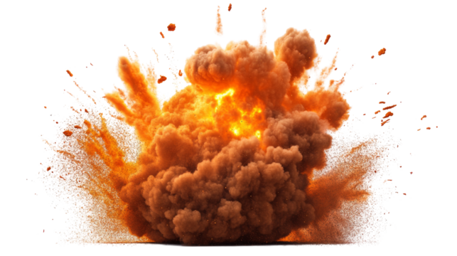 Explosive fireball eruption clear transparency background png format white environment high-impact concept