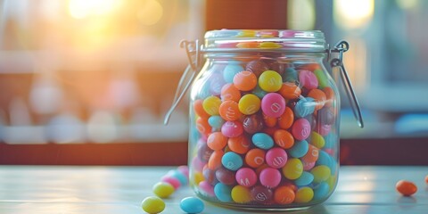 Candy Jar Delights: A vibrant jar overflows with colorful candies, creating a cheerful and tempting display.