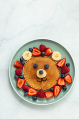Funny kids breakfast, bear face pancakes