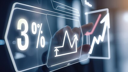Fototapeta premium Futuristic holographic interface displaying business analytics, marketing strategies, and e-commerce solutions with interactive panels, AI-driven insights, and digital innovation.