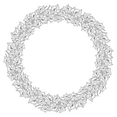 Round Floral Wreath Drawn In Line Art Style