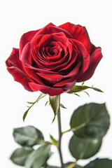 primer plano de una rosa roja sobre fondo blanco