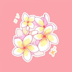 Fototapeta premium Delicate Pink and Yellow Plumeria Flowers Illustration Tropical Floral Design Element Summer Blossom