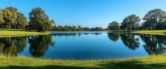 Tranquil Lake Surrounded By Trees Under Clear Sky