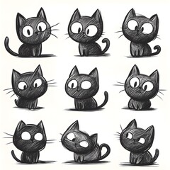 Fototapeta premium An artistic drawing of a cat displaying various expressions for creative inspiration