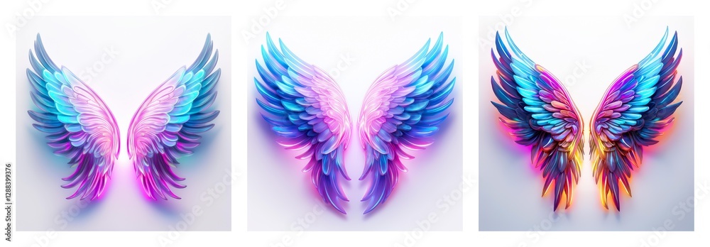 Poster isolated collection of three vibrant wings. each pair displays unique color palettes, isolated again
