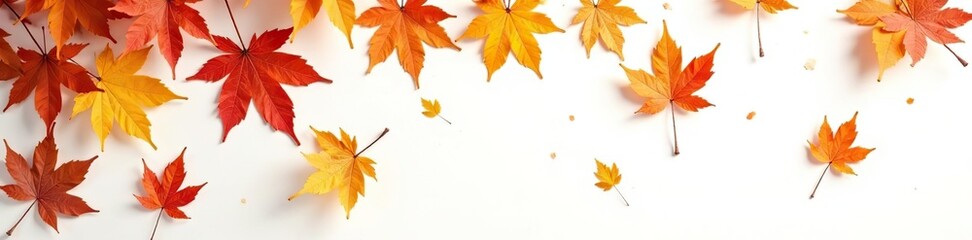 Obraz premium Dried leaves scattered on a crisp white background, foliage, autumn landscape, forest scene