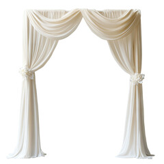 Elegant draped wedding arch with flowing fabric, isolated on transparent cutout background