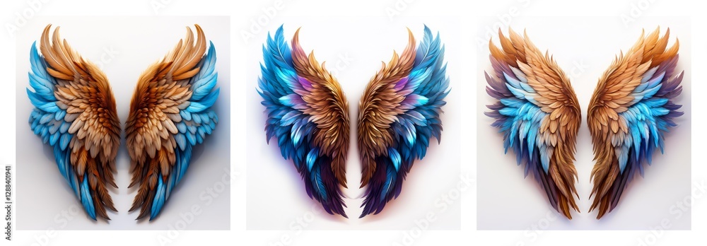 Aufkleber a vibrant collection of three isolated pairs of ornate wings. each set of wings displays a unique an