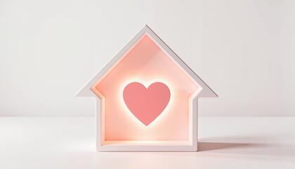 Minimalist white house with glowing heart inside