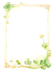 Paper with thin hand-drawn border in watercolor style. The border features fun doodles of shamrocks, Generative AI