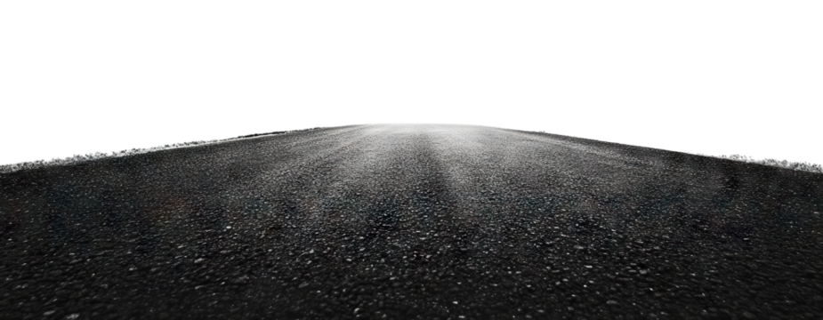 Perspective view of an empty highway surface, isolated on transparent cutout background