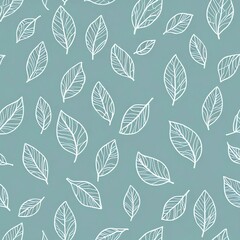 Elegant Teal Leaf Pattern: A Serene Background of Delicate White Leaves
