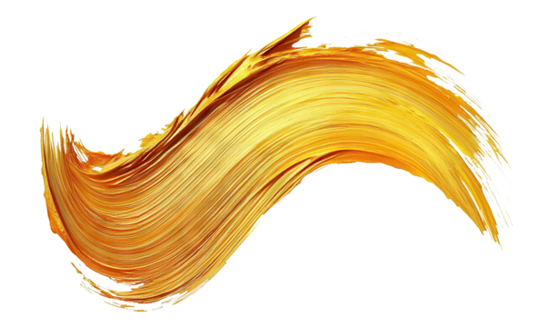 Golden brush stroke with artistic texture, isolated on transparent cutout background