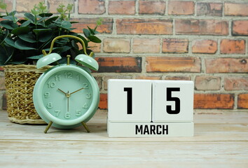 Wooden Calendar Showing the Date of March 15th. Day 15 of March month