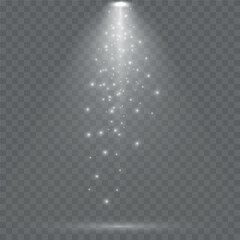 Bright spotlight. Vector glowing light effect with transparent rays. PNG