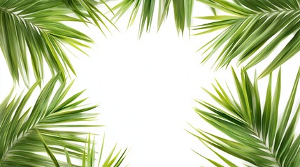 Fototapeta premium Lush Green Palm Leaves Background: Perfect for Palm Sunday, Tropical Designs, Summer Vibes, and More! Ideal for invitations, brochures, websites, and 