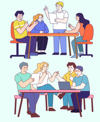 College students, meetings, opinions, coordination, discussion, free, atmosphere, developers, presentations,