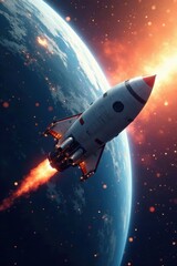 Obraz premium Crew exploration vehicle entering Earth's atmosphere, atmosphere, reentry, heat shield