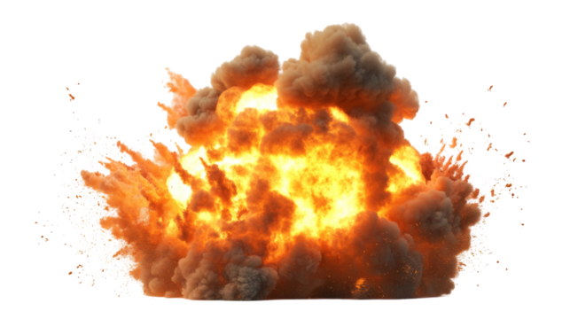 Explosion visual effect with transparency background png format dramatic scene white space high-impact concept