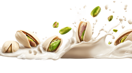 Pistachios and Milk Splash on Transparent Background, PNG