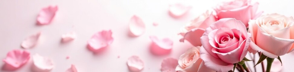 Fototapeta premium Rose bouquet with soft pink and white hues on a white background, pink, petals, pastel