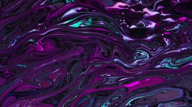 The background is an abstract oil slick with psychedelic swirls of purple, pink, and teal.