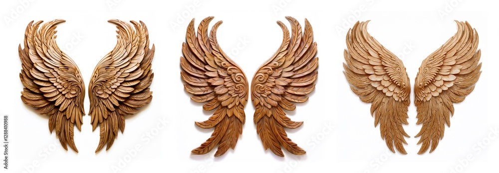 Poster isolated collection of ornate decorative wings in various styles and textures. elegant and detailed,