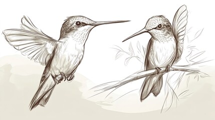 Obraz premium Elegant Monochrome Hummingbird Drawings in Various Poses