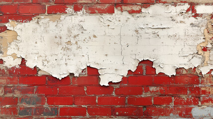 Red Brick Wall With Peeling White Paint Texture with Cracks 