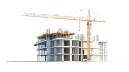 Construction site with crane urban environment png transparent background white space for clarity