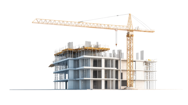 Construction site with crane urban environment png transparent background white space for clarity