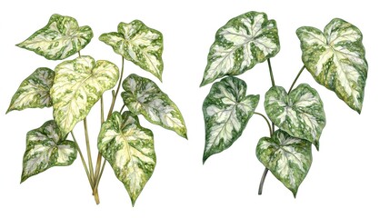 Tropical Leaves Clip Art Design on White Background in 2D Vector Style