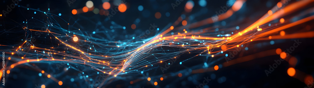 Fototapete Glowing futuristic network of swirling digital connections energy flows and abstract technological patterns  Represents the dynamic innovative and interconnected nature of modern technology data