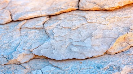 Fototapeta premium Weathering process concept. Detailed close-up of cracked earth surface showcasing vibrant textures and colors.