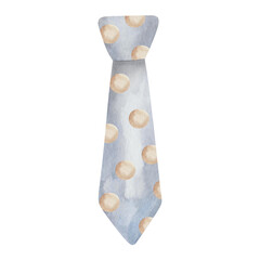 Watercolor illustration. Hand painted tie in grey color with brown dots. Men's necktie with knot. Formal, traditional, classical clothes. Isolated clip art on white background. Father's Day
