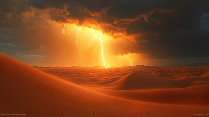Dramatic Desert Thunderstorm with Glowing Lightning Illuminating Vast Dunes