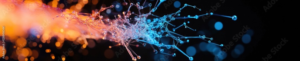 Poster Cutting-Edge Digital Network Visualization Dynamic Data Nodes with Geometric Patterns in Vibrant Hues - Tech Infrastructure for Business Innovation and Enhanced Connectivity
