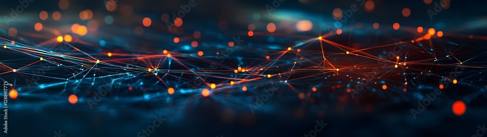 Poster Interconnected digital network of glowing luminous patterns and lights representing the complex and ever evolving world of technology data and intelligence