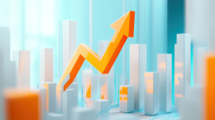 Upward Trending Growth 3D Cityscape and Rising Arrow Graphic
