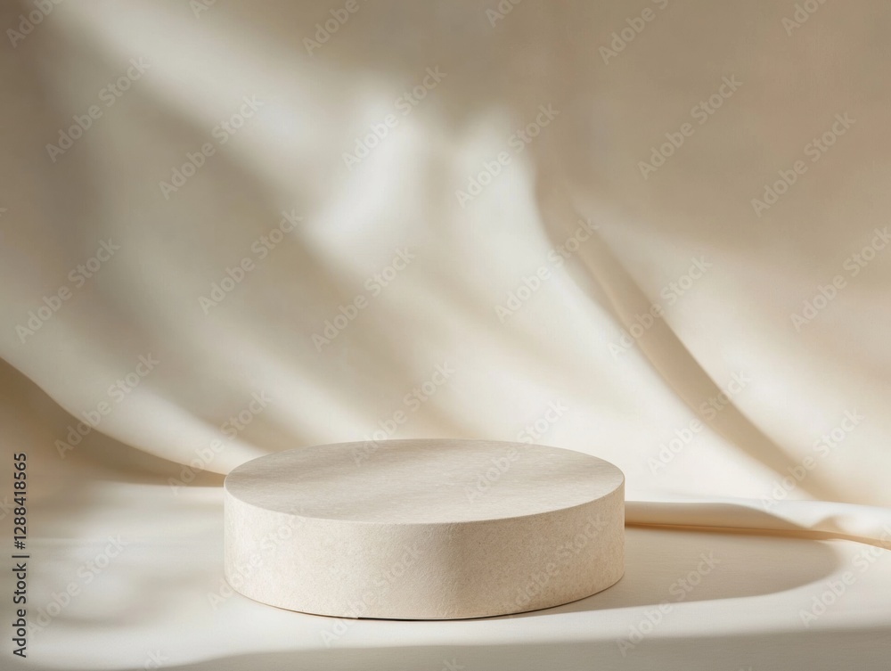 Aufkleber minimalist beige podium display soft textured mockup for luxury product showcasing - stylish design 