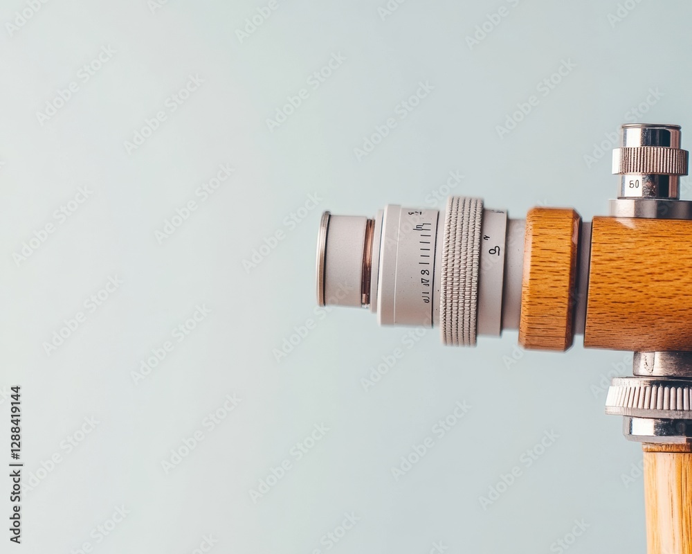 Aufkleber mid-century modern microscope precision lens and adjustable wood components for professional cellula