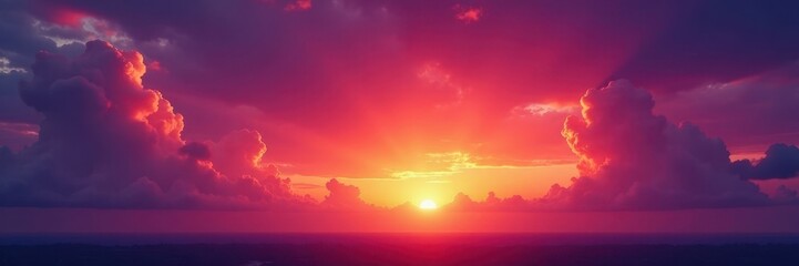 Fiery sunset, bruised purple clouds, dramatic light, purple, vibrant, cloud art