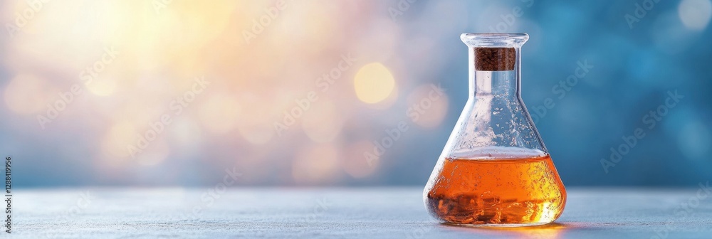 Aufkleber contemporary glassware display textured cork-topped flask with amber liquid on reflective surface - 